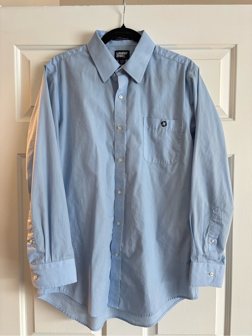 Chase Bank Lands End Broadcloth Wrinkle Free Long Sleeve Dress Shirt Mens 16x33